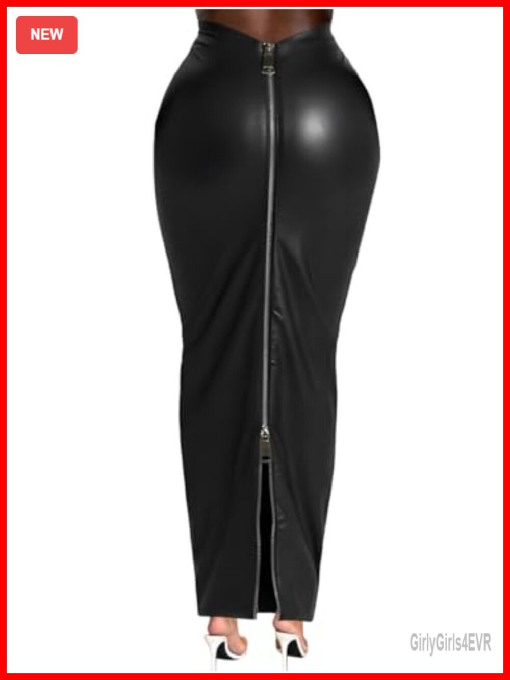 Faux Leather Long Skirt Double Zipper Slim Fit Pencil Skirt